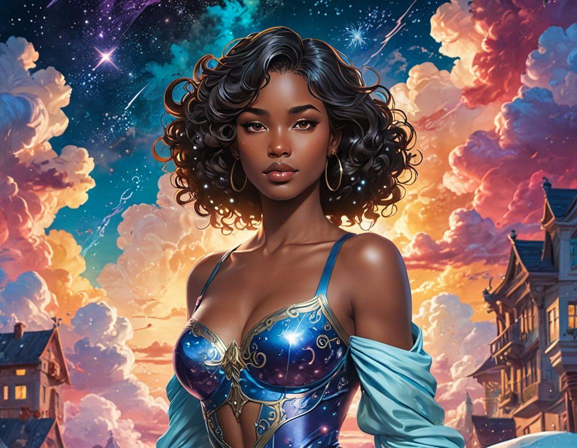 A provocative illustration of a sultry figure holding an open adult comic, with a dreamy, ethereal background filled with swirling fantasy elements and vibrant colors. The scene captures the allure of seduction with playful expressions, highlighting the transformative power of graphic storytelling. Incorporate diverse characters in a blend of styles to represent the range of adult comics. super-realistic. vibrant colors. fantasy art.